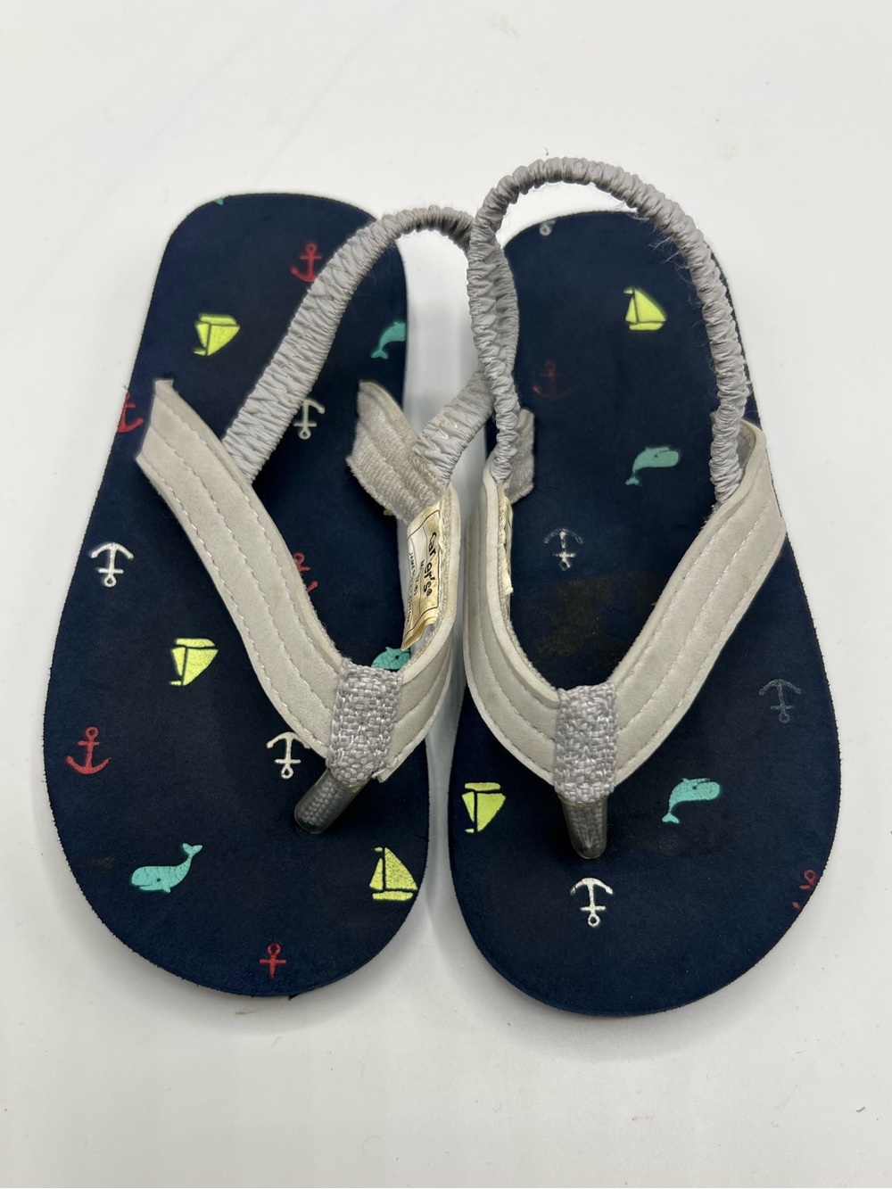 Carter's Navy Nautical Print Flip Flops with Gray Straps